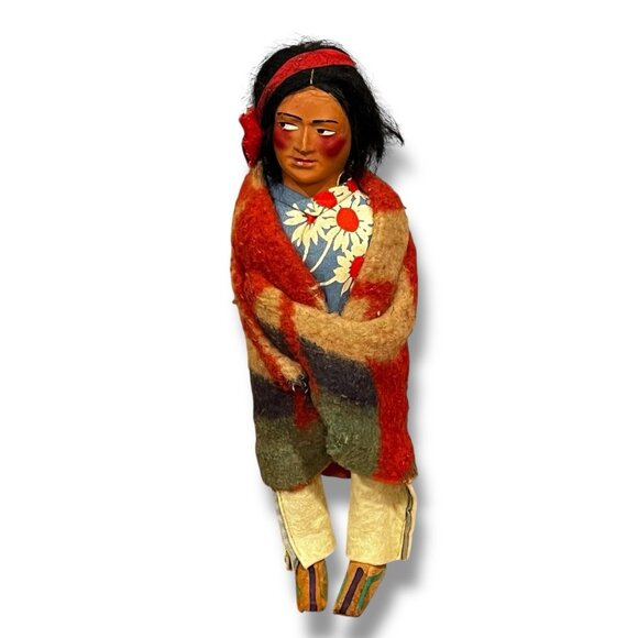 Vintage 40s Skookum Bully Good Indian Man Doll 10" Native American Foot Sticker - Picture 1 of 10